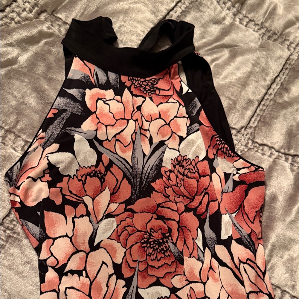 White House Black Market Floral Halter Dress - Black and Pink